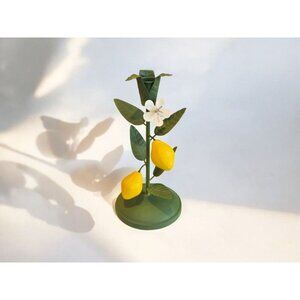 Vintage Inspired Retro Metal Toleware Taper Candle Holder W/ Lemons & Leaves 10"
